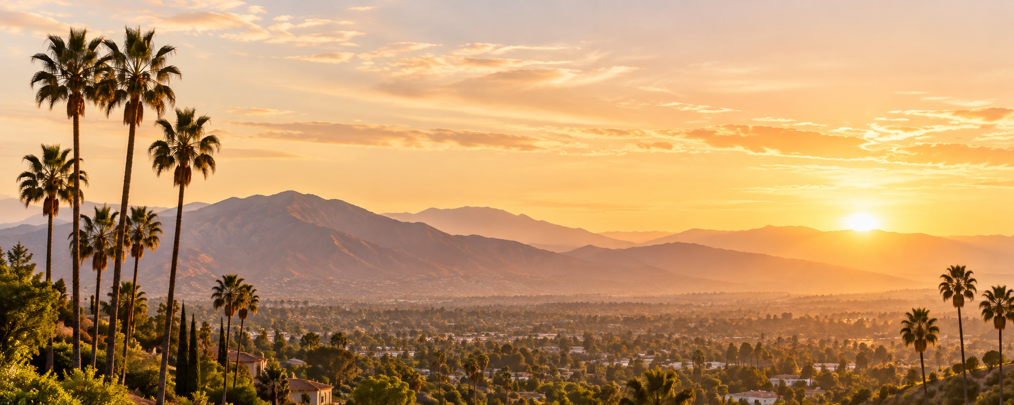 California palms and mountains at golden hour